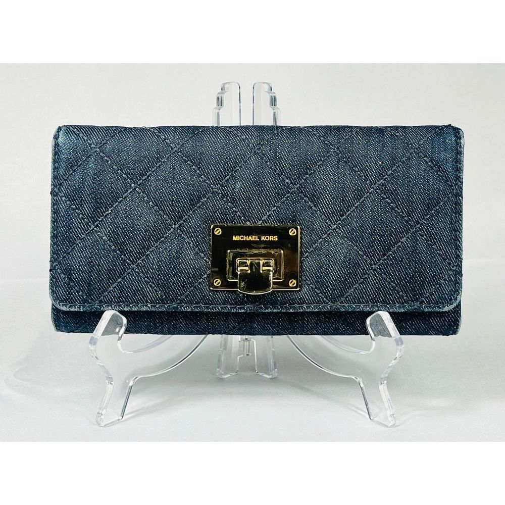 Michael Kors Quilted Denim Wallet with Gold Hardware